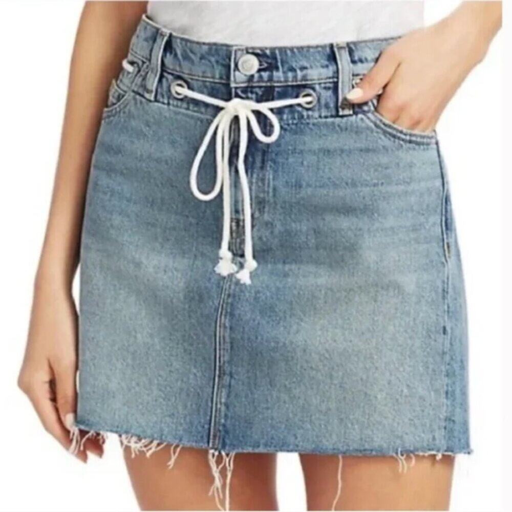 Hudson Jeans Light Blue Denim Drawstring Mini Skirt